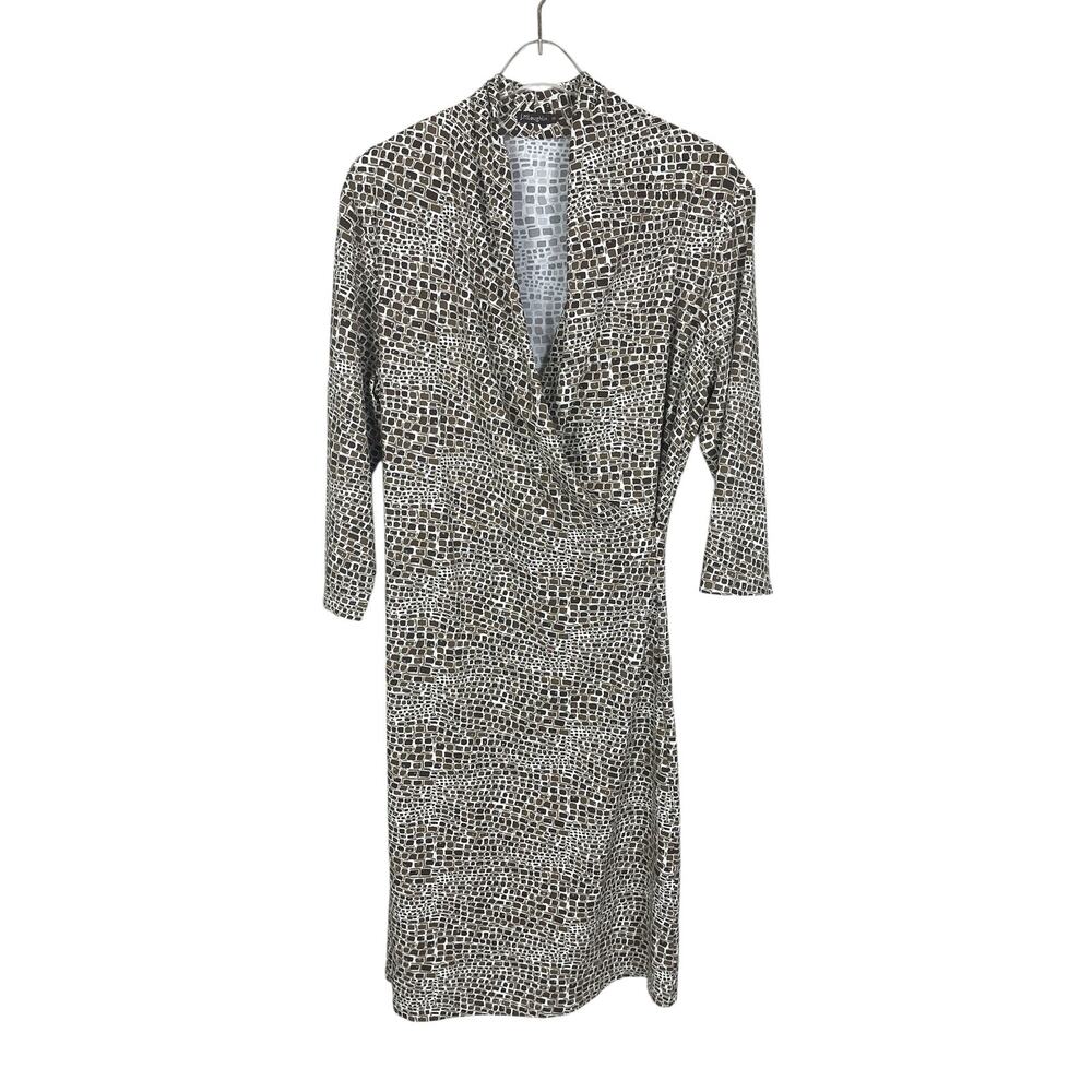 J.McLaughlin Catalina Cloth Savannah Panama Brown Cream Faux Wrap Dress Medium - Picture 2 of 14